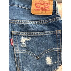 Levi's men's 511  shorts distressed‎ 20 R 30 Waist Blue Denim Raw Hem